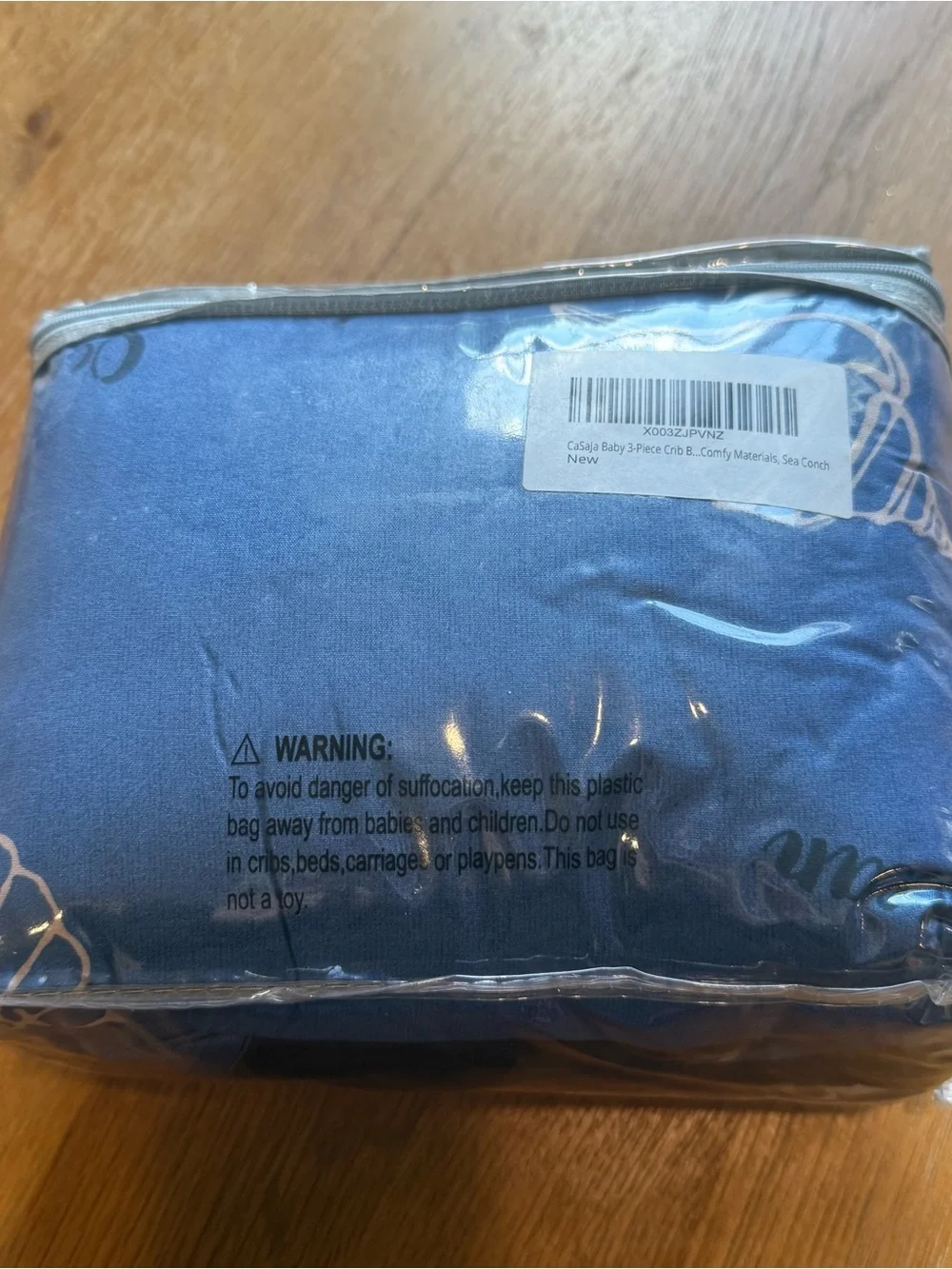 CaSaja Blue Shell Print Bedding Set - Nautical Motif 3 Piece Crib Set NEW